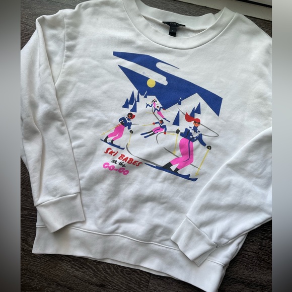 J. Crew Sweaters - J Crew Virginie Morgand "Ski Babes" Graphic White Crewneck 100% Cotton Sz S